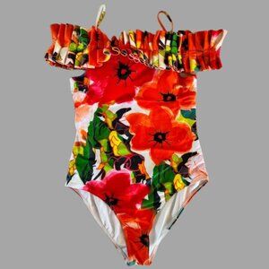 One Piece Floral Bathing Suit with Wrap Size L